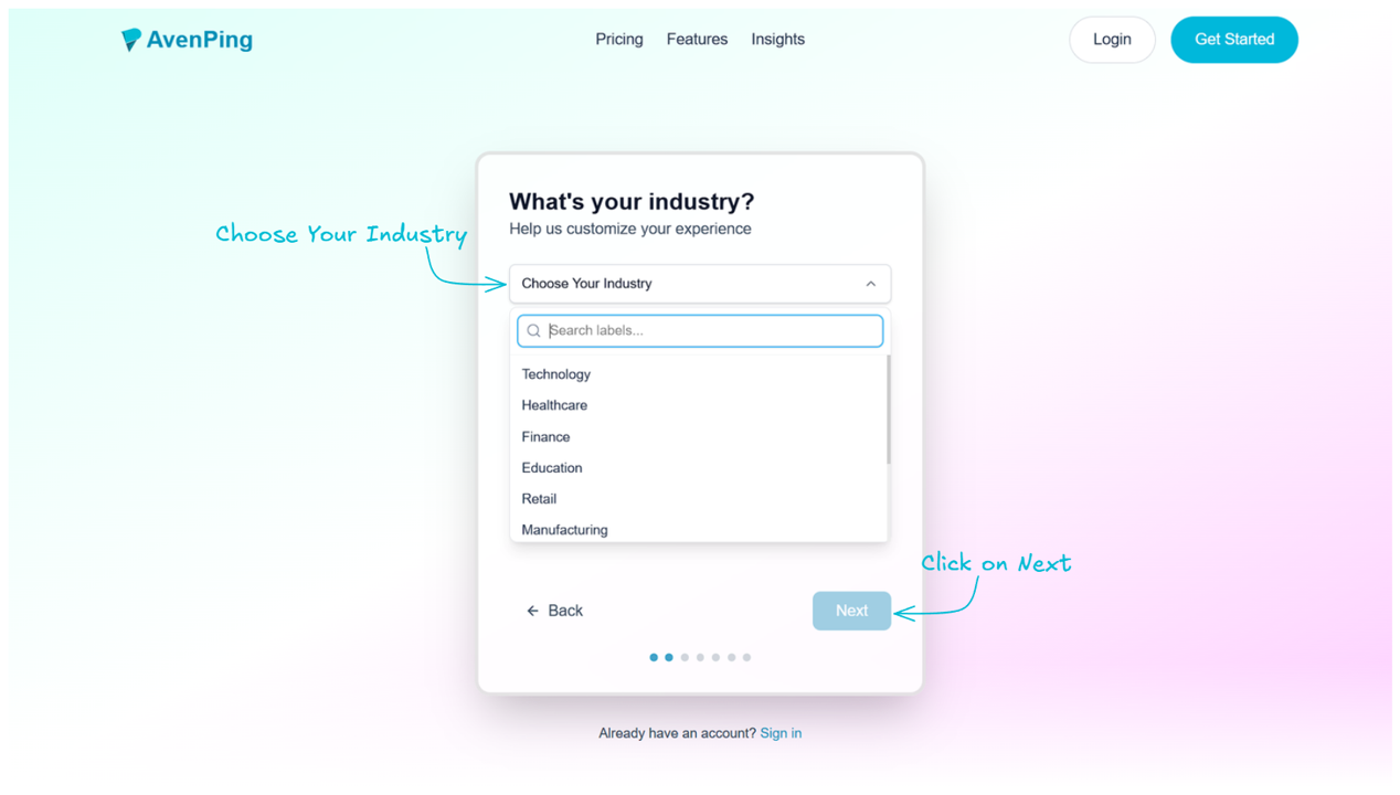 Step 3 - Select Industry